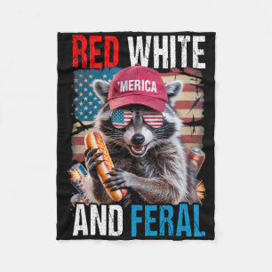 Red White And Feral Funny Racoon Patriotic 4th Of Fleece Blanket
