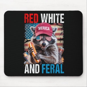 Red White And Feral Funny Racoon Patriotic 4th Of Mouse Pad