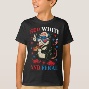 Red White And Feral Opossum Hot Dog Usa Flag 4th O T-Shirt