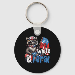 Red White And Feral Patriotic 4th Of July Funny Ra Key Ring