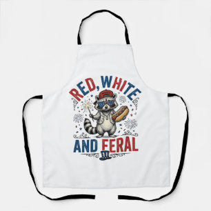 Red White and Feral Patriotic Racoon Shirt_1 Apron