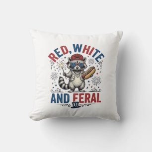 Red White and Feral Patriotic Racoon Shirt_1 Cushion