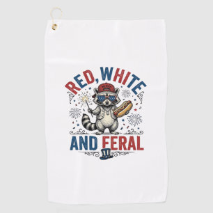 Red White and Feral Patriotic Racoon Shirt_1 Golf Towel