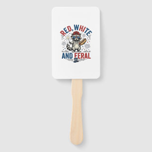 Red White and Feral Patriotic Racoon Shirt_1 Hand Fan