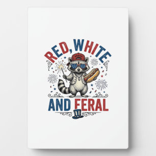 Red White and Feral Patriotic Racoon Shirt_1 Plaque
