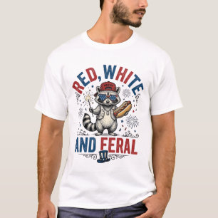 Red White and Feral Patriotic Racoon Shirt_1 T-Shirt