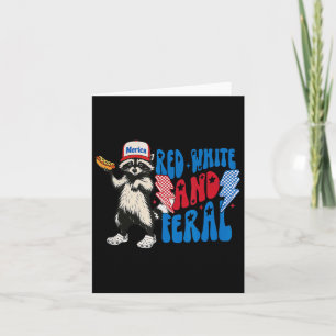 Red White And Feral Racoon Funny Usa 4th Of July Card