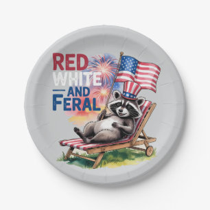 Red White And Feral Racoon Paper Plate
