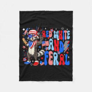Red White and Feral USA Racoon 4th of July Merica Fleece Blanket