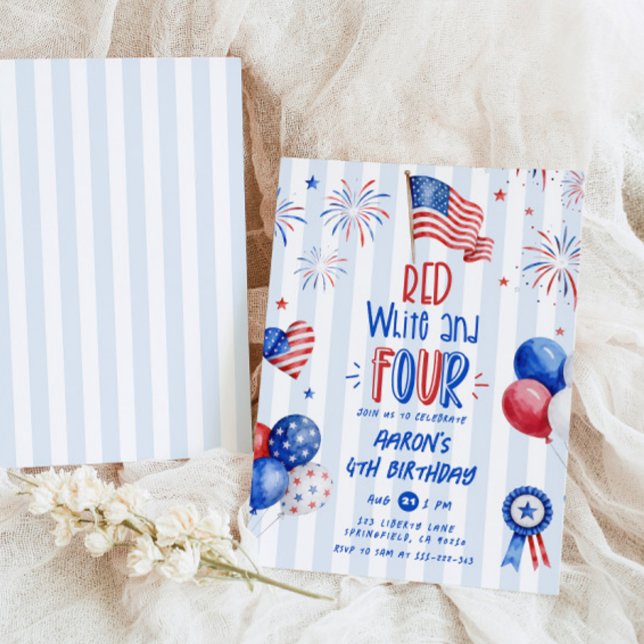 Red White and Four 4th July Birthday Invitation (Creator Uploaded)