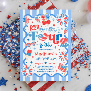 Red White And Four Y'all 4th Of July 4th Birthday Invitation