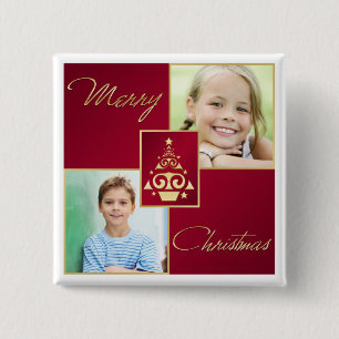 Red, White, and Gold Christmas Tree Photo Button