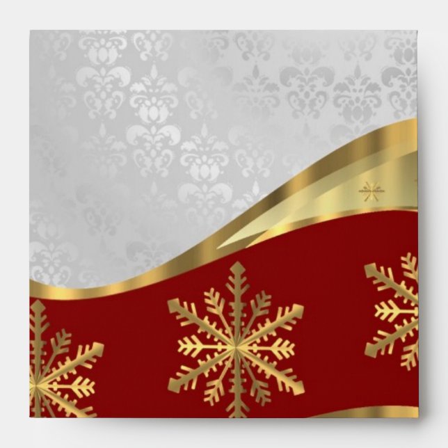 Red white and gold damask christmas envelope (Front)