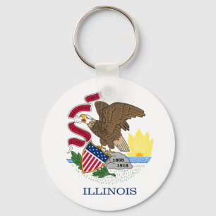 Red White and Gold Eagle Flag of Illinois Key Ring