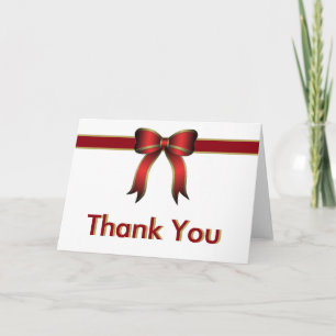 Red White and Gold Gift with Bow Thank You Card