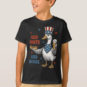 Red White And Goose Booze 4th Of July Goose Retro T-Shirt