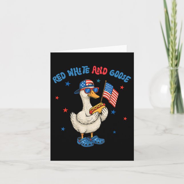 Red White And Goose Funny 4th Of July Patriotic Us Card (Front)
