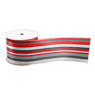 Red white and gray Stripes  Satin Ribbon