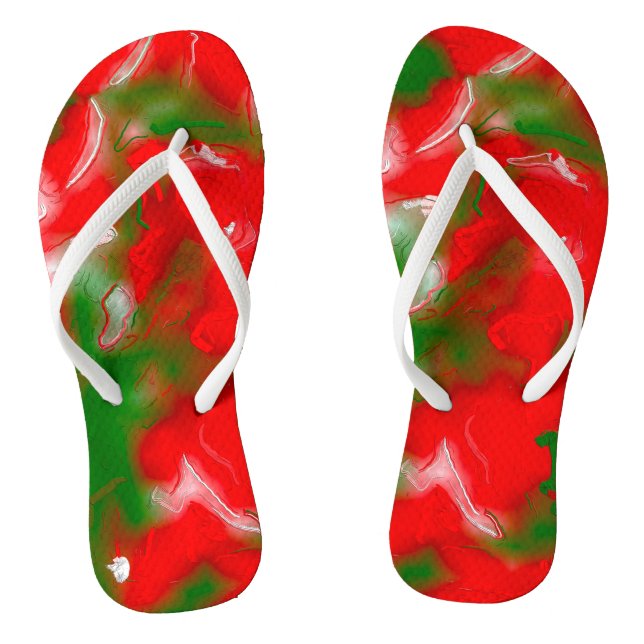 Red, White and Green Abstract Jandals (Footbed)