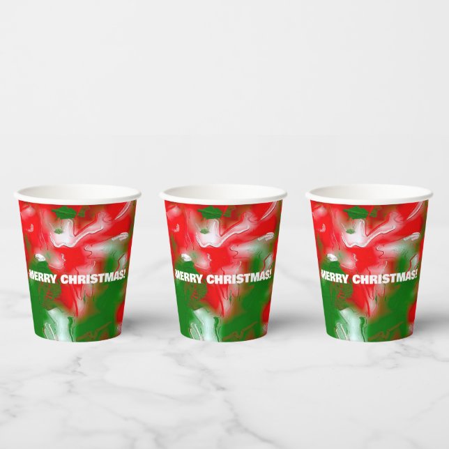 Red, White and Green Abstract Paper Cups (Multi)