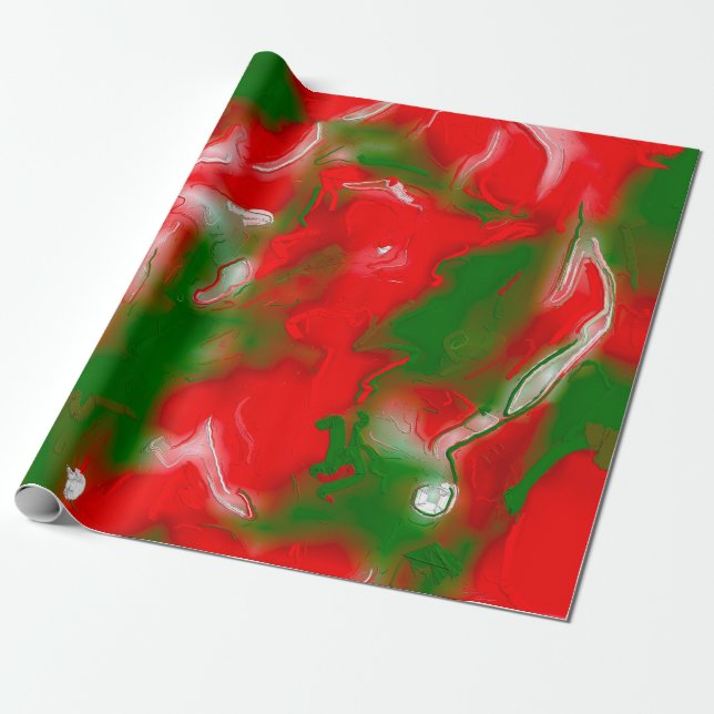Red, White and Green Abstract Wrapping Paper (Unrolled)