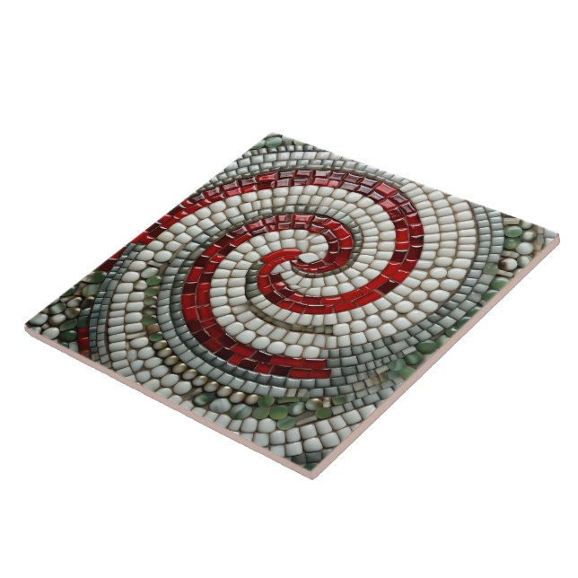 Red White and Green Christmas Spiral Pattern Tile (Side)
