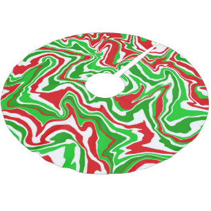 Red White and Green Christmas Swirl Brushed Polyester Tree Skirt