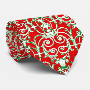 Red White and Green Damask Pattern Tie