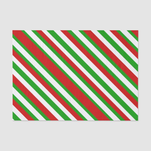 Red, White and Green Diagonal Stripes Tissue Paper (Front)