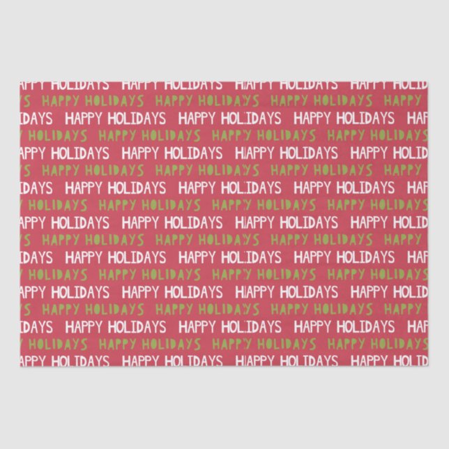  Red, White and Green Happy Holidays  Tissue Paper (Front)