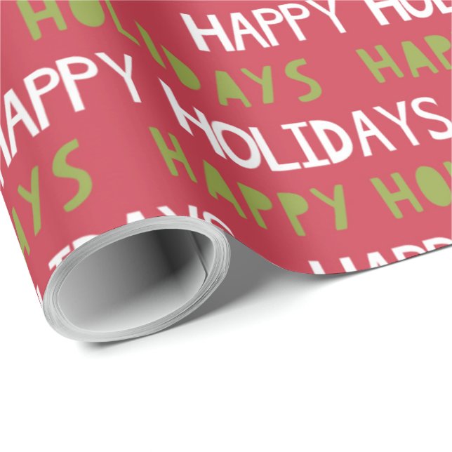  Red, White and Green Happy Holidays  Wrapping Paper (Roll Corner)