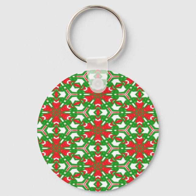 Red, White and Green Kaleidoscopes 3373 Key Ring (Front)