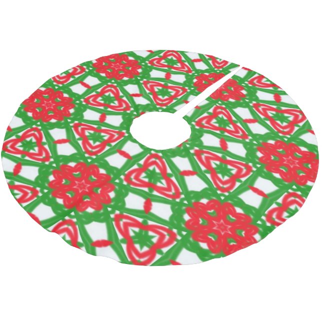 Red, White and Green Kaleidoscopes Brushed Polyester Tree Skirt (Angled)