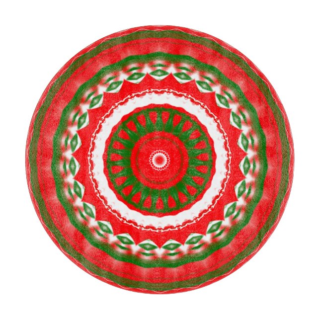 Red, White and Green Mandala Cutting Board (Front)