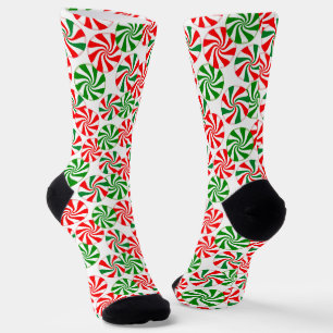 Red White and Green Peppermint Candy Swirl Socks