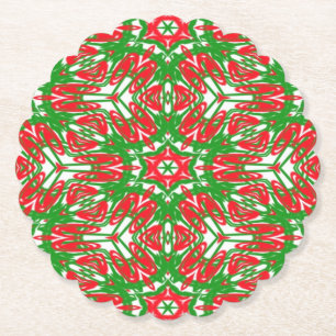 Red, White and Green Snowflakes Paper Coaster