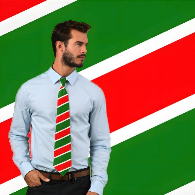 Red, White and Green Striped Tie (Xmas Colours) (Man wears a Red, White and Green/Christmas Colors Striped Tie.)