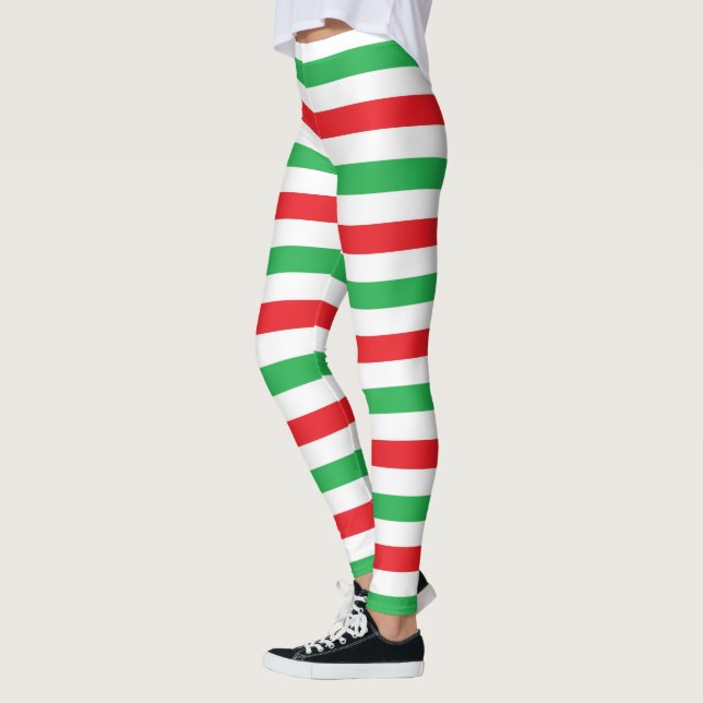 Red, White and Green Stripes Leggings (Left)