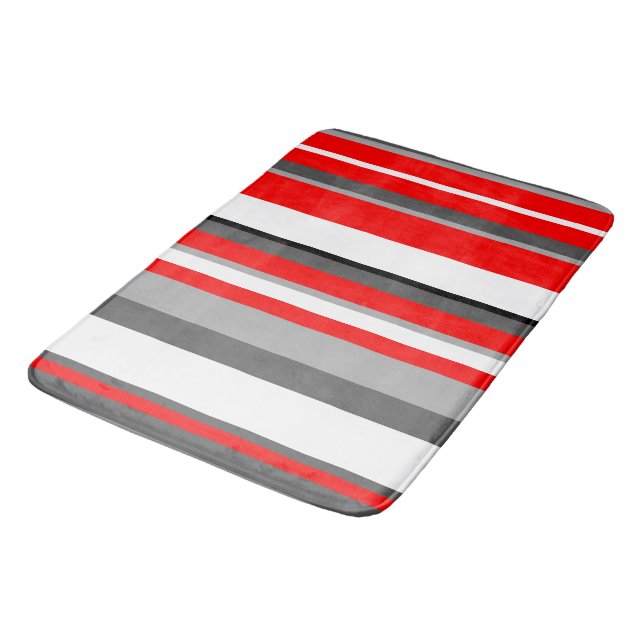 Red white and grey Stripes  Bath Mat (Angled)