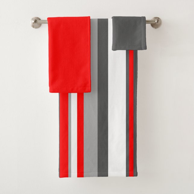 Red white and grey Stripes  Bath Towel Set (Insitu)