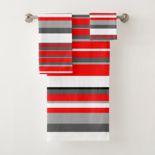 Red white and grey Stripes  Bath Towel Set