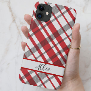 Red, White and Grey Tartan Plaid Custom Case-Mate iPhone Case