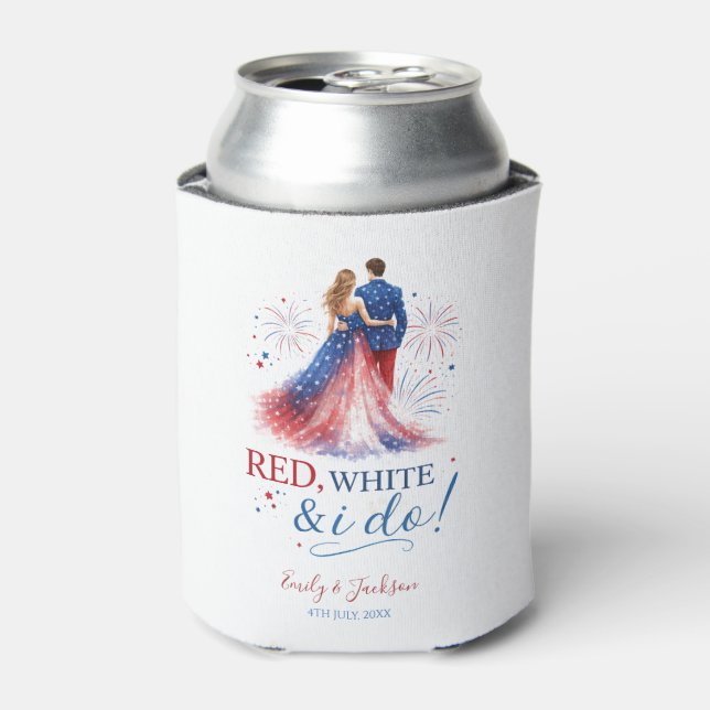Red White and I do Americana Wedding Can Cooler (Can Front)