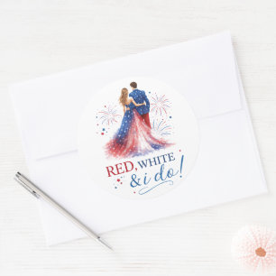 Red White and I do Americana Wedding Classic Round Sticker