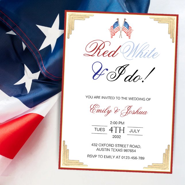 Red White and I Do Elegant Patriotic Wedding  Invitation (Creator Uploaded)