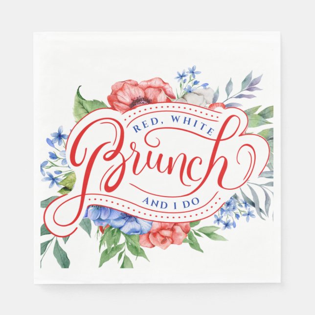 Red White and I Do |  Floral Brunch  Napkin (Front)