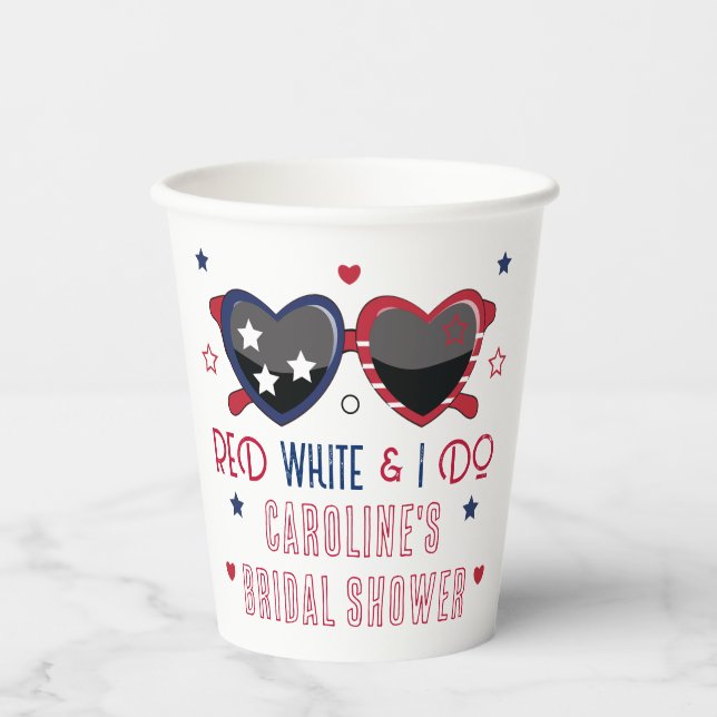 Red White and I Do Heart Sunglasses Bridal Shower Paper Cups (Front)