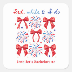 Red White and I Do July 4th Bachelorette Favours Square Sticker