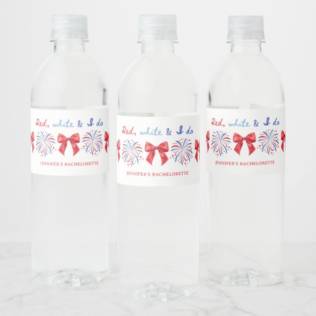 Red White and I Do July 4th Bachelorette Party Water Bottle Label (Bottles)