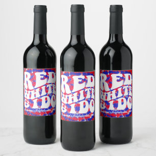 Red White and I Do Retro Tie Dye Wine Label